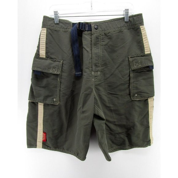 VINTAGE Abercrombie & Fitch Swim Trunks 33 Board Shorts Cargo Belted * - Picture 1 of 10
